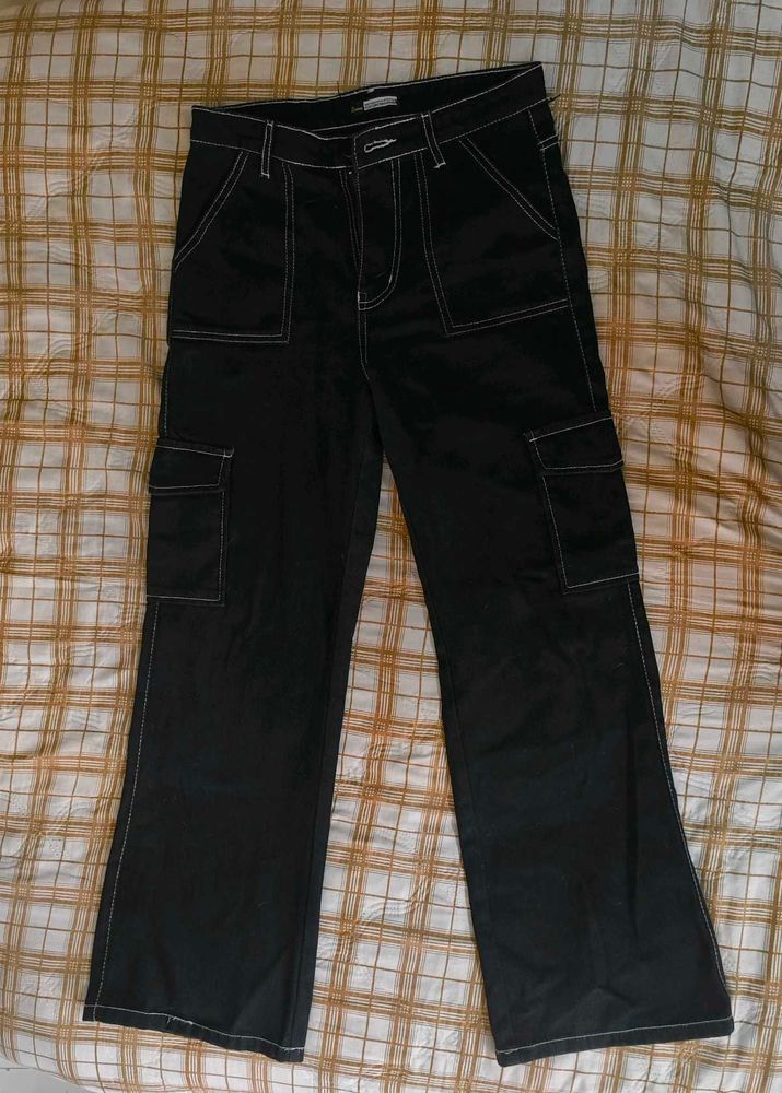 Black Cargo Pants with Contrast Stitching