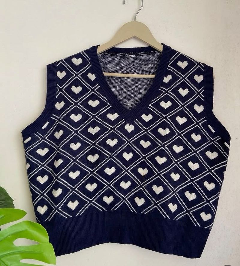 Navy Heart Pattern V-Neck Vest