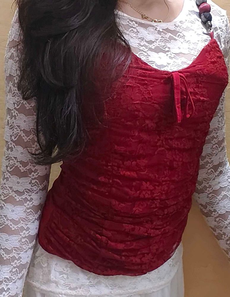 🍓Elegant Red Lace Camisole short dress❣️