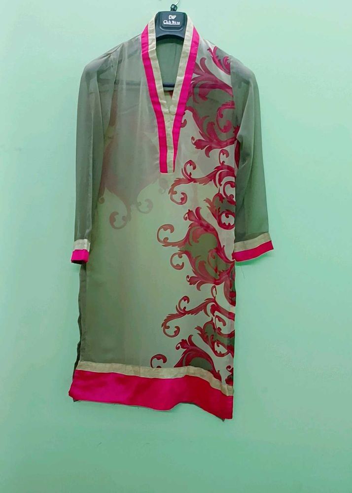 Elegant Sheer Kurta with Pink Border