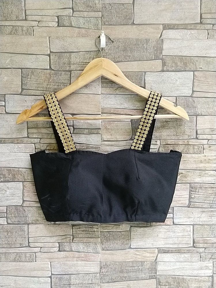 Stylish Black Blouse with Embellished Straps