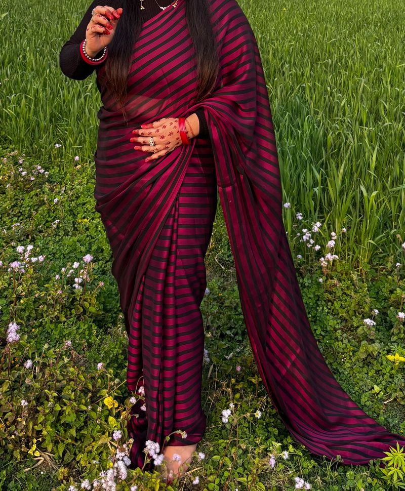 Striped wine Saree