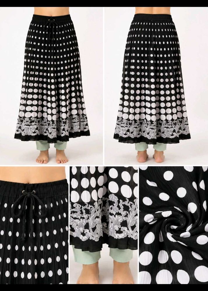 Micro-Pleated Iron-Free Polka Dot Skirt - Size 38