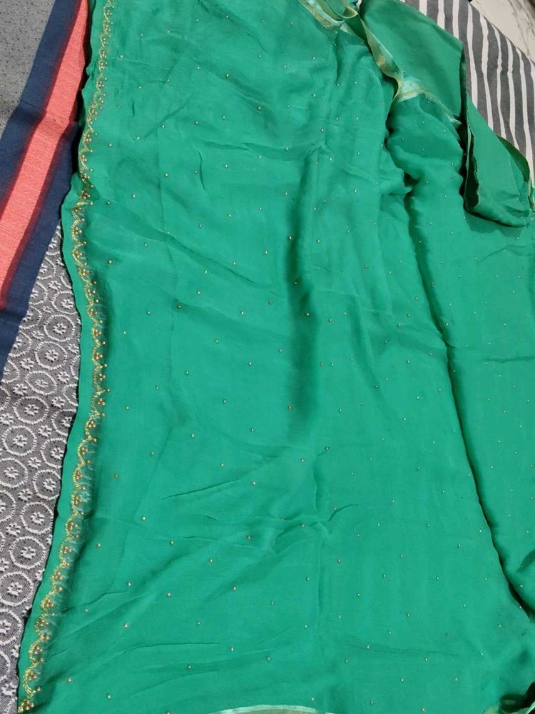 Elegant Green Embellished Saree