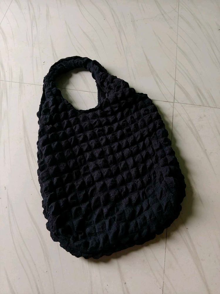 Stylish Black Textured Tote Bag