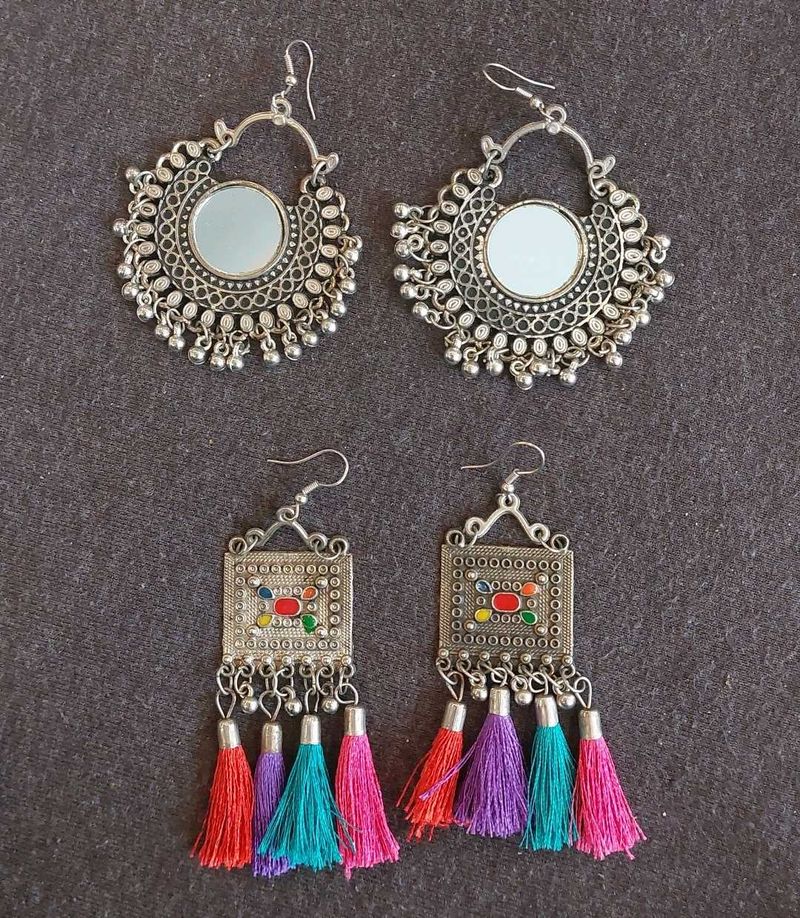 Boho Ethnic Oxidized Earrings Set of 2