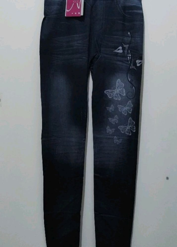 NGal Denim Print Black Grey Legging Jeggings