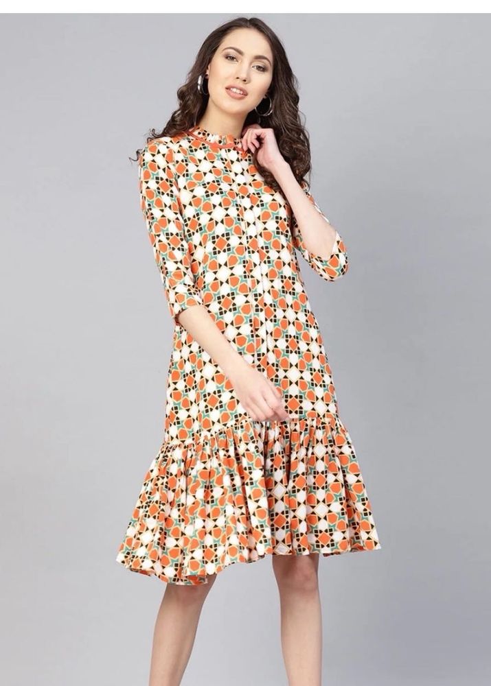 “Yufta” Vibrant Orange Geometric Dress