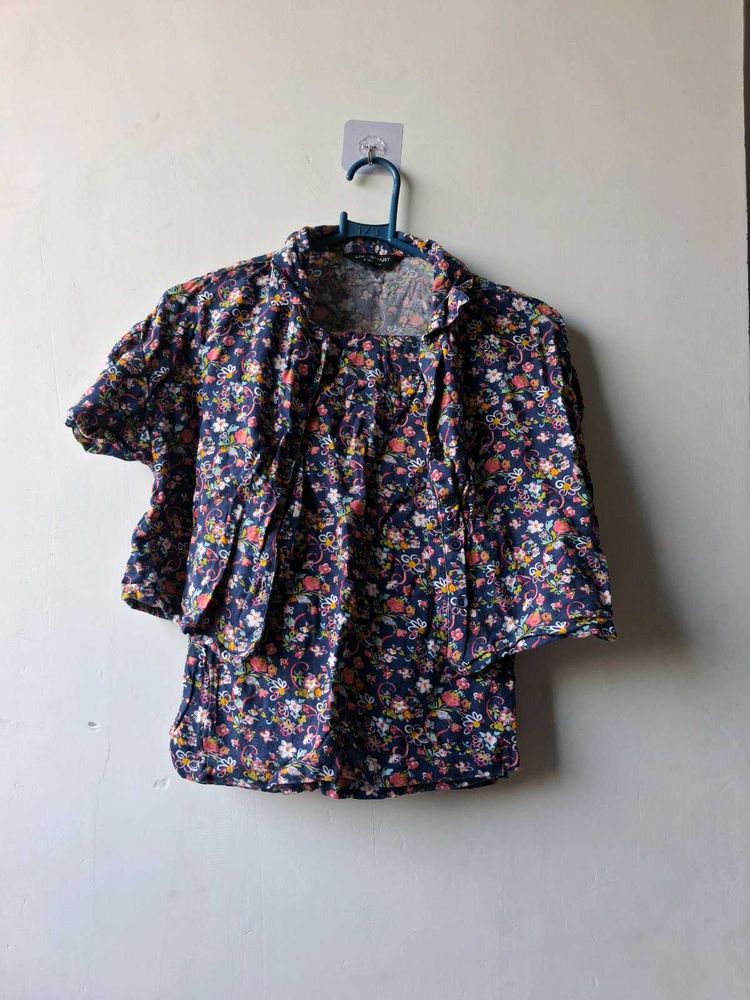 Floral Print Cropped Blouse