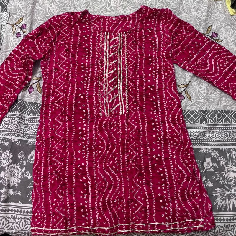 Vibrant Pink Bandhani Print Kurta