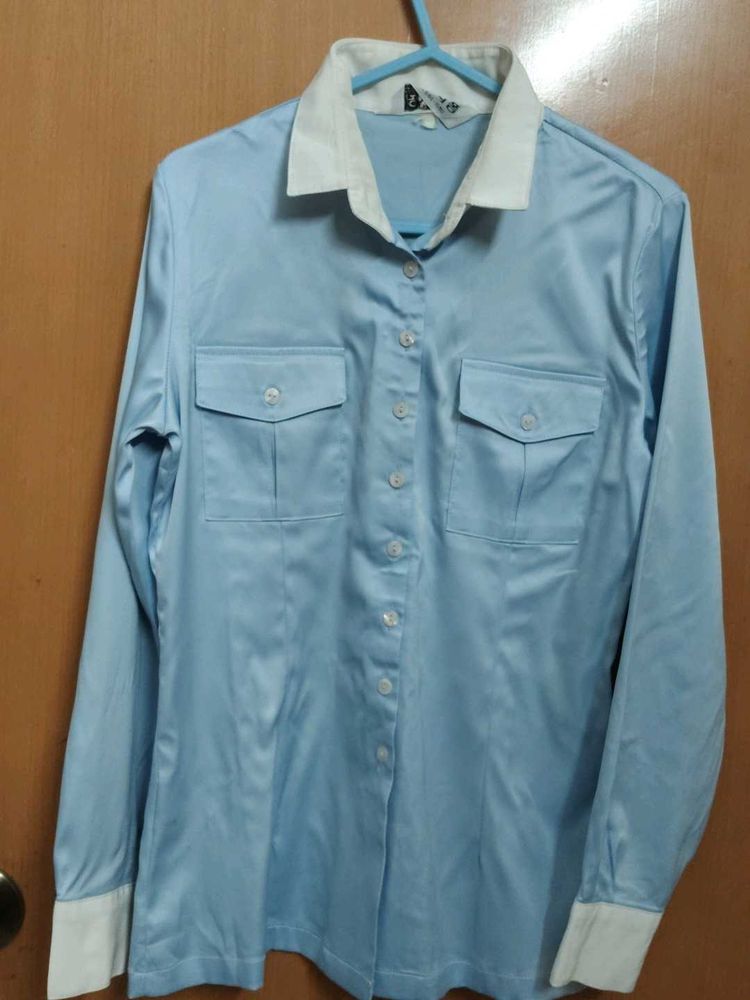 Vintage-Style Light Blue Blouse