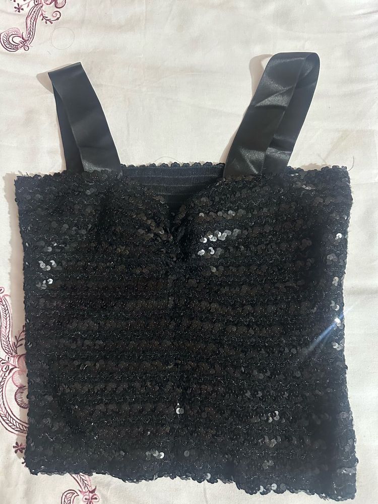 Sparkling Black Sequin Crop Top