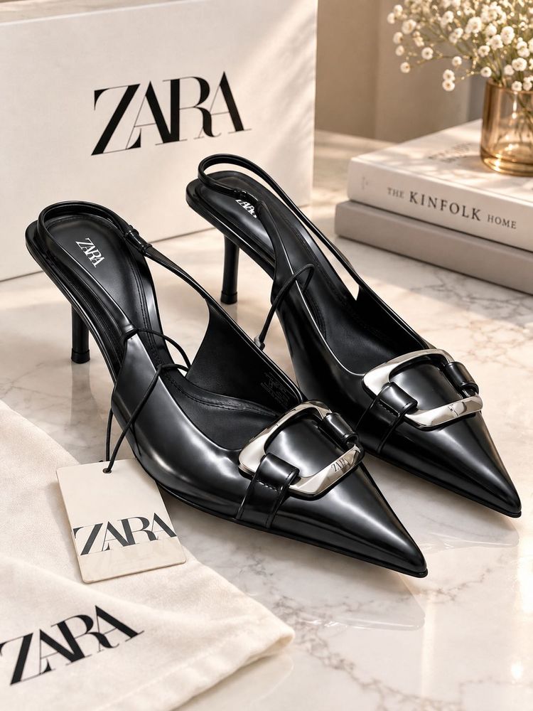 ZARA Black Slingback Heels