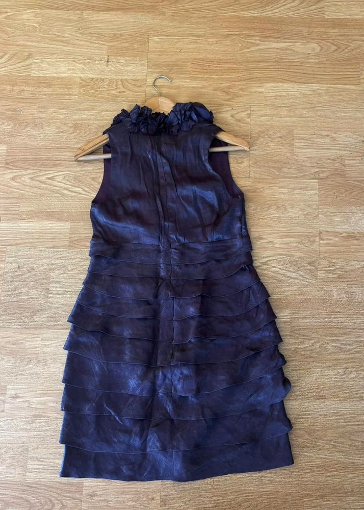 Deep Purple Satin Ruffle Tier Dress