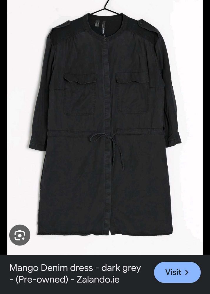 Mango Dark Grey Denim Shirt Dress