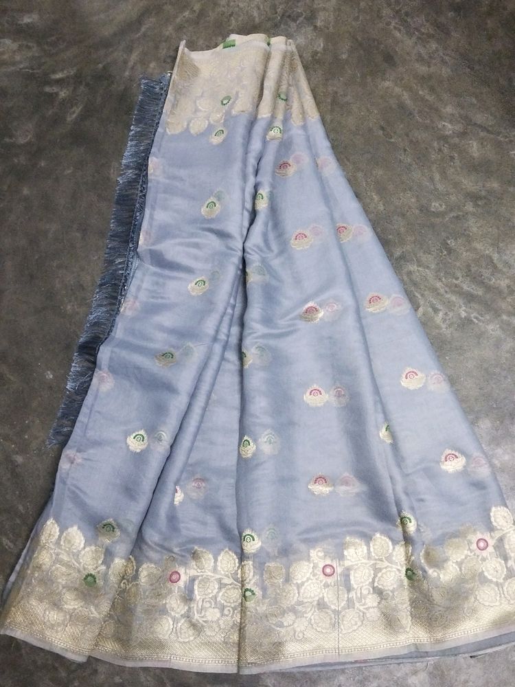 Embroiding Cotton Grey Colour Saree