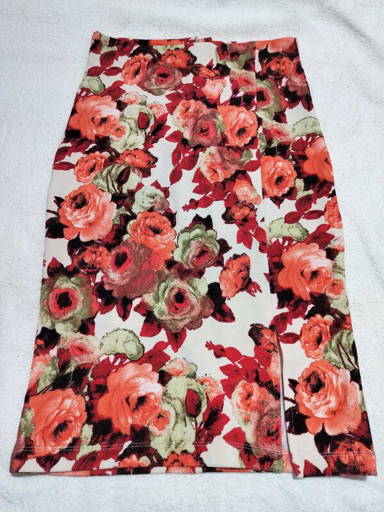 Floral Print Skirt with Slit