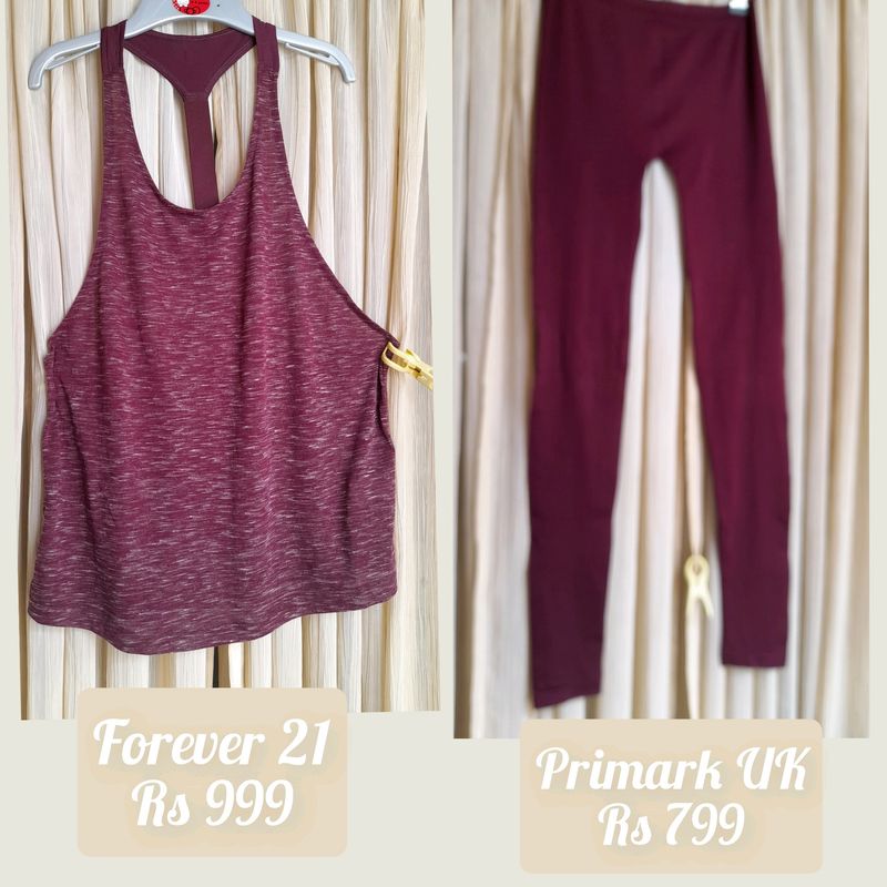 Maroon Gym set of leggings and tank top