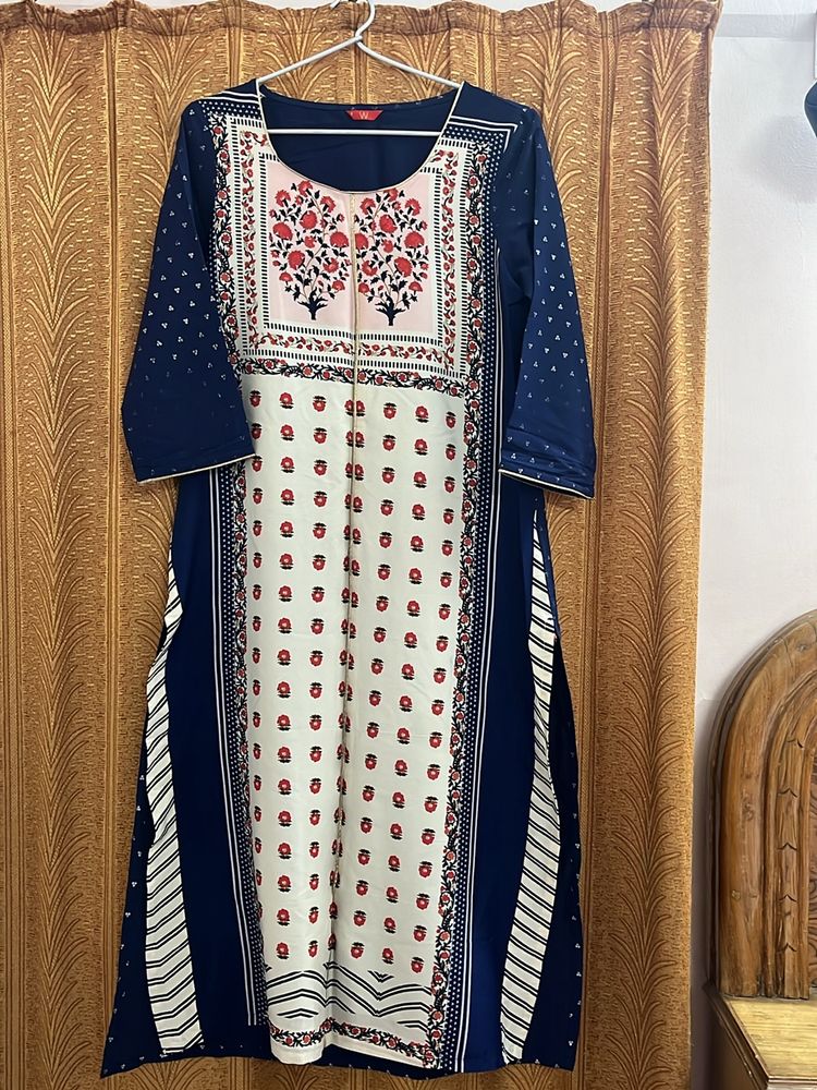 Elegant Blue Kurti with Floral Print