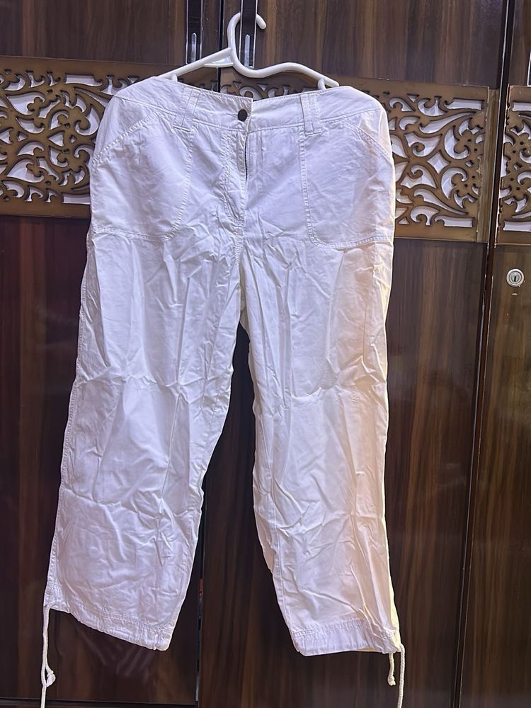 White Cropped Cargo Pants