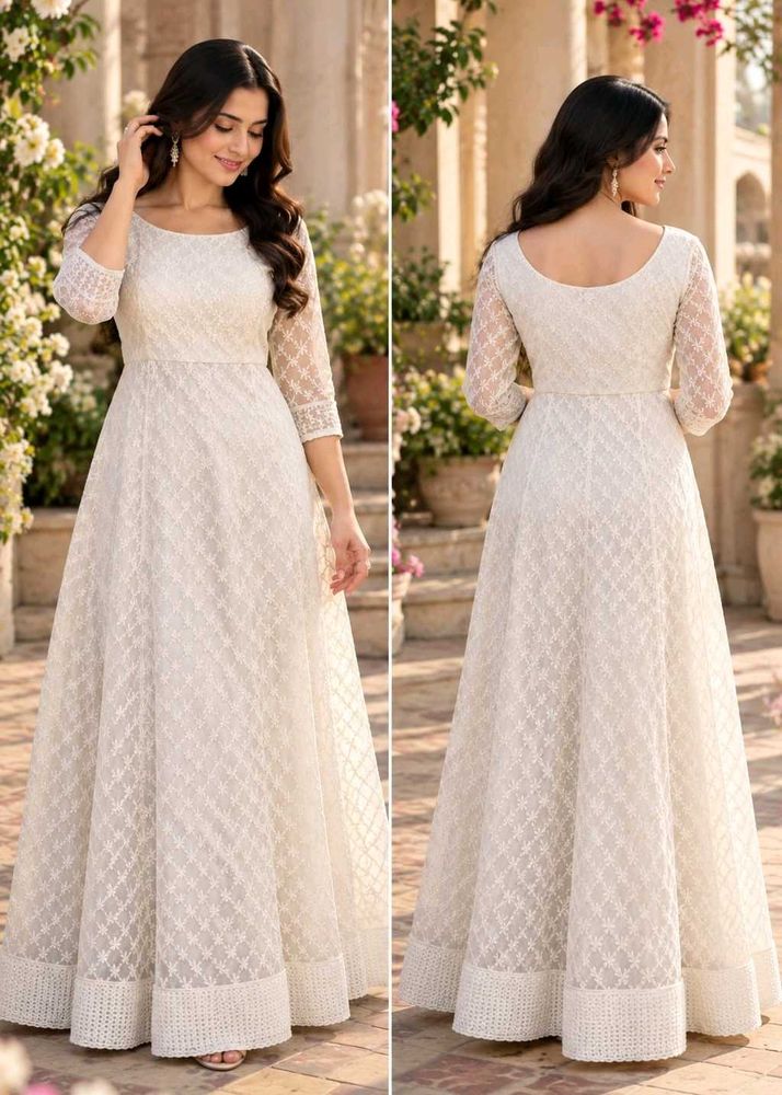 Elegant White Lace Ethnic Gown