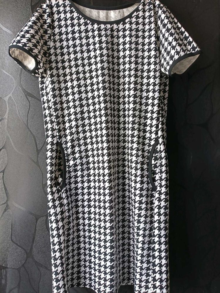 Houndstooth Print Casual Dress