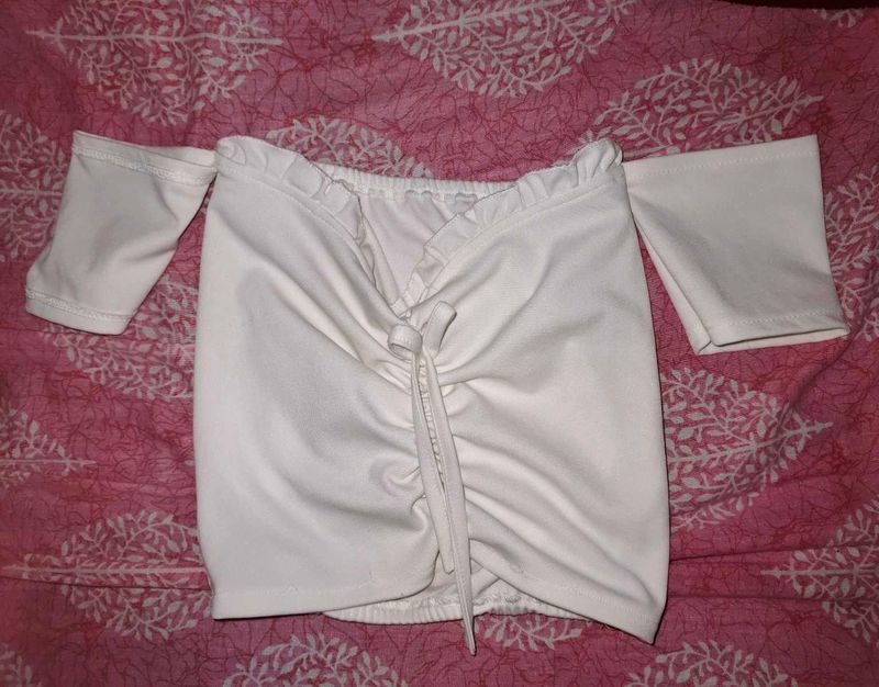 Off-Shoulder Ruched White Top