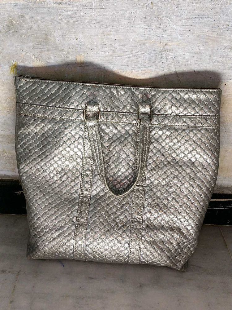 Big Size Silver Quilted Tote Bag