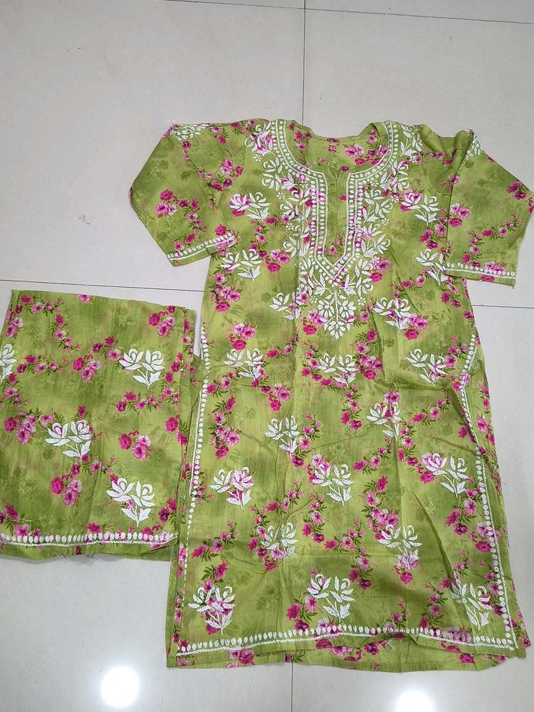 Green Floral Kurta Set with Dupatta