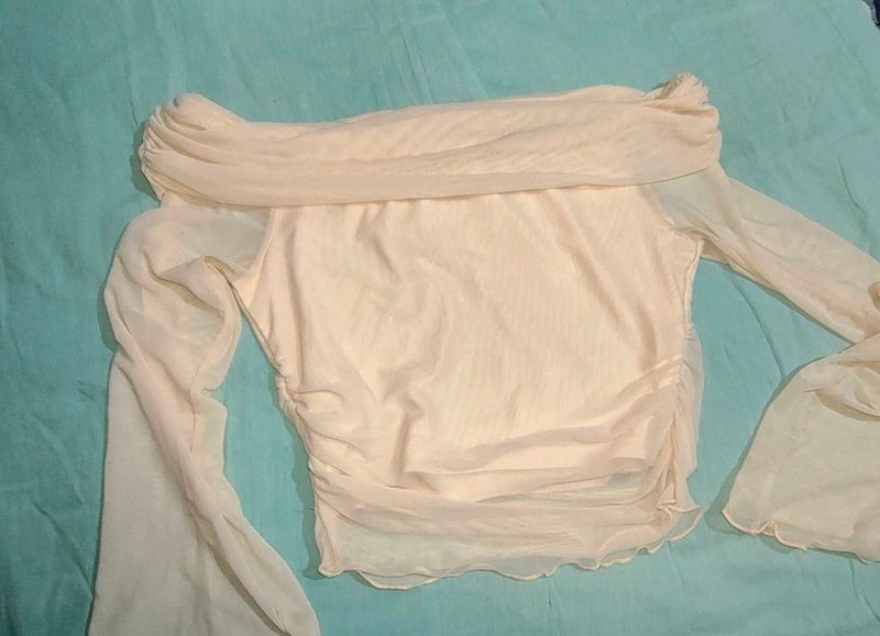 Sheer Off-Shoulder Long Sleeve Top