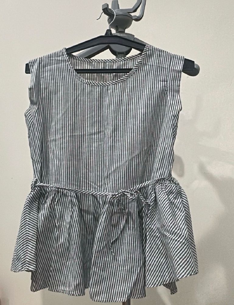 Striped Peplum Top with Belt