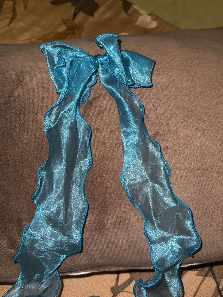 Sparkling Teal Ribbon Hair Tie
