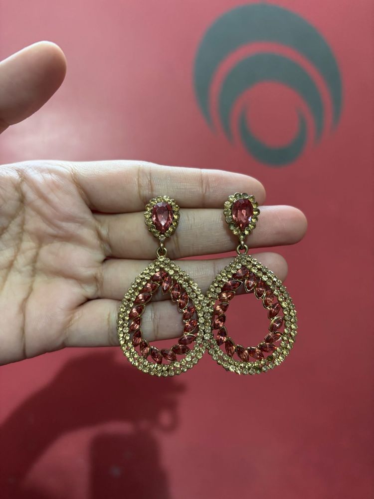 Pink &amp; Gold Statement Earrings