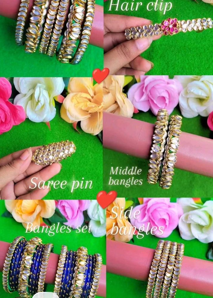 silk thread bangles set,hair clip,saree pin