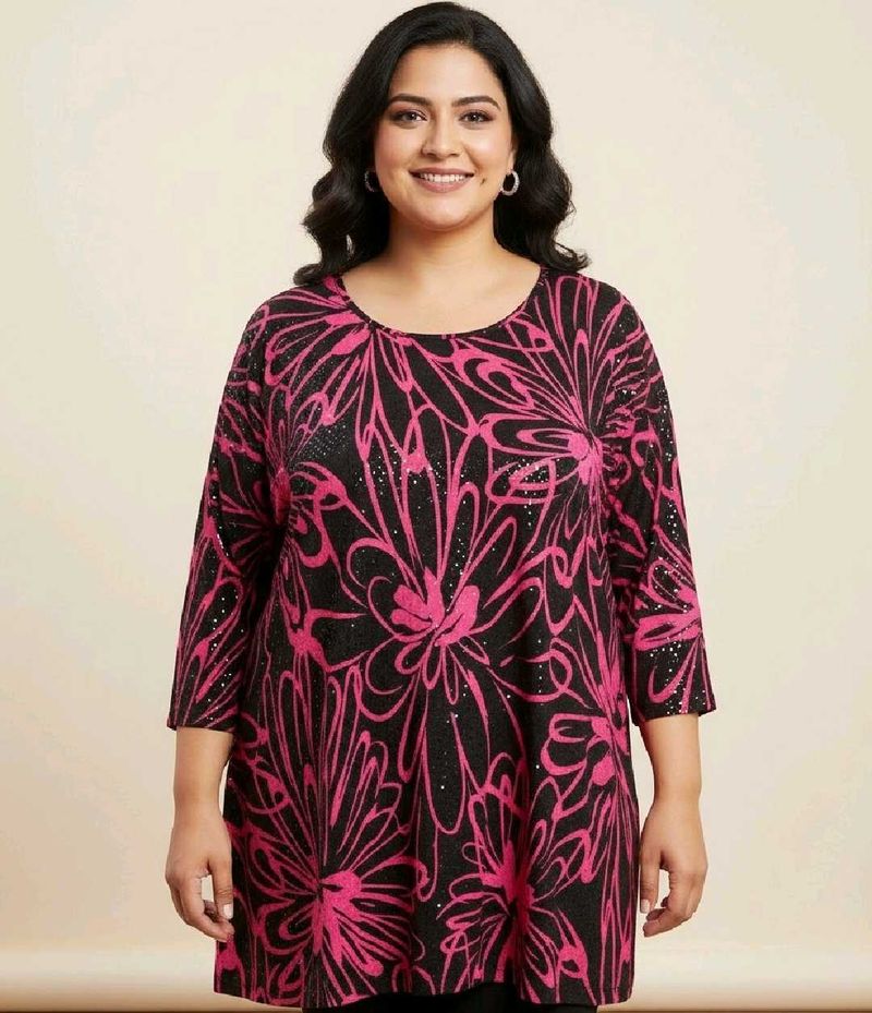 Pink💕 &amp; Black Floral Printed Top For 50 Bust