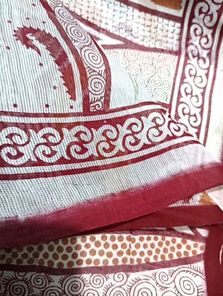 Red-white cotton super net saree