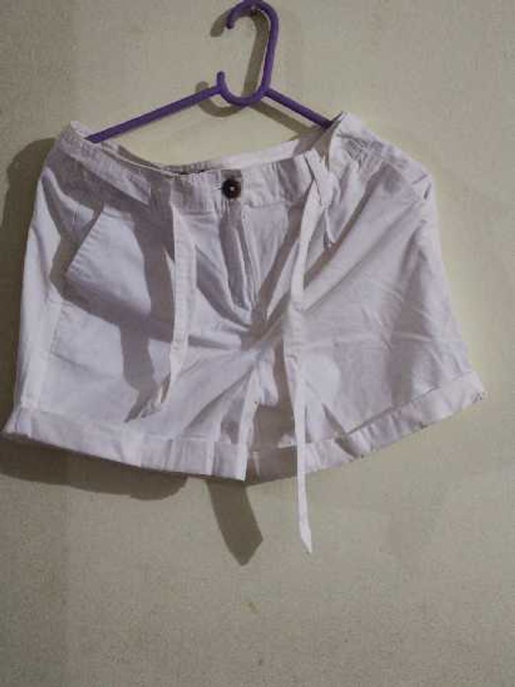 White Tie-Waist Shorts