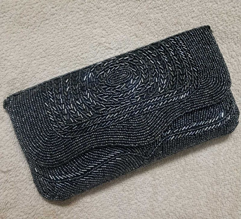 Dark Grey Beaded Evening Clutch / Purse