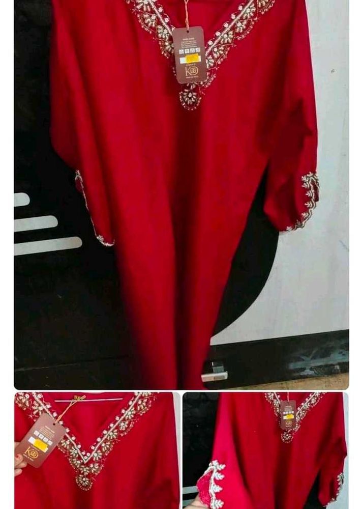 Elegant Red Embroidered Kurta