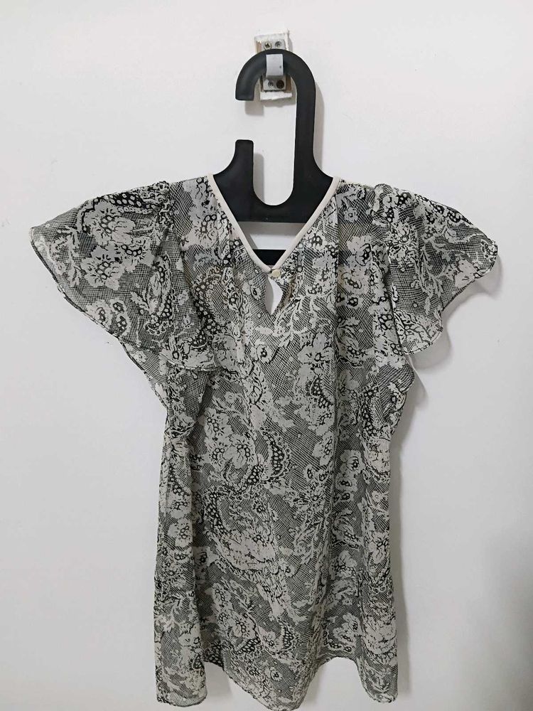 Sheer Lace Print Blouse