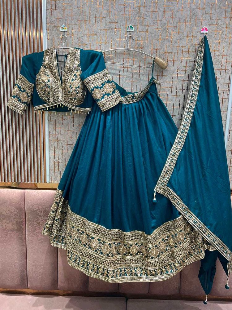 Teal Embroidered Lehenga Choli Set