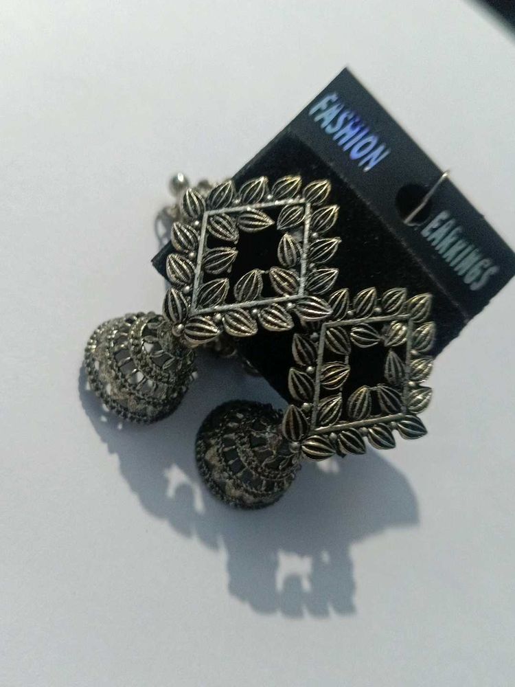 Silver Tone Oxidised Jhumka