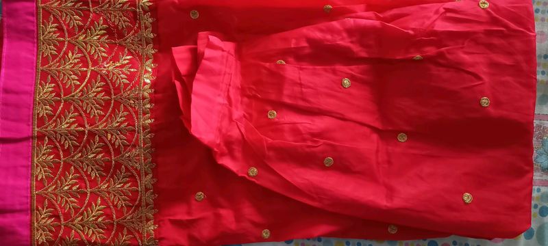 fully stitched pleated red skirt