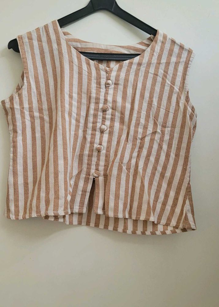 Striped Sleeveless Button-Up Top