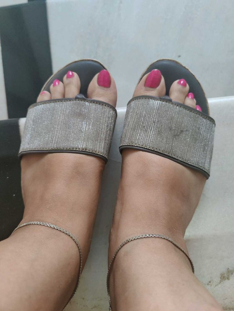 Sparkly Silver Slip-On Sandals