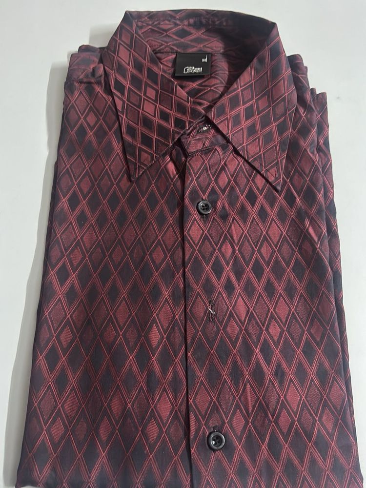 Men's Burgundy Diamond Pattern Shirt