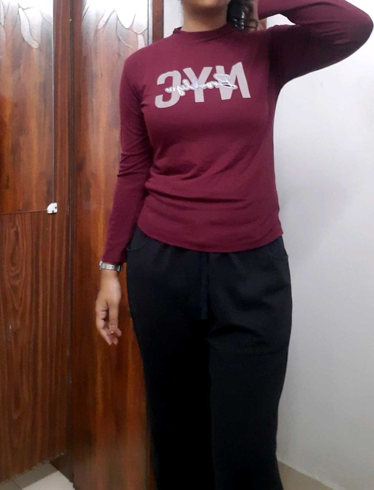 Maroon Fitted Long Sleeve Top