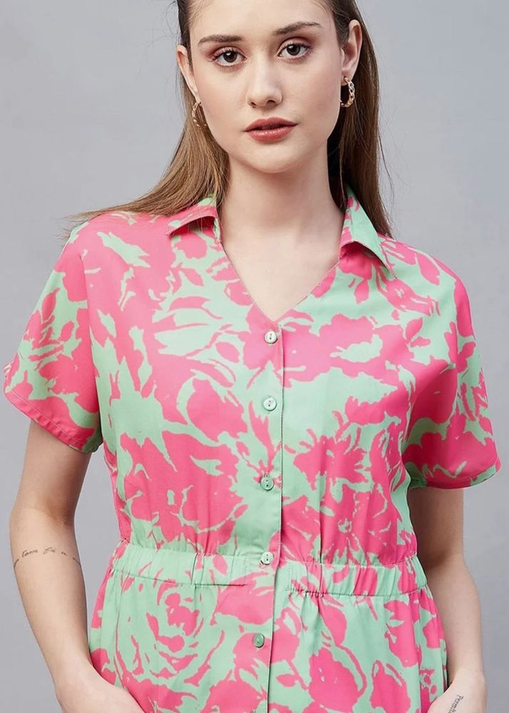 Chic Floral Print Button-Up Dress