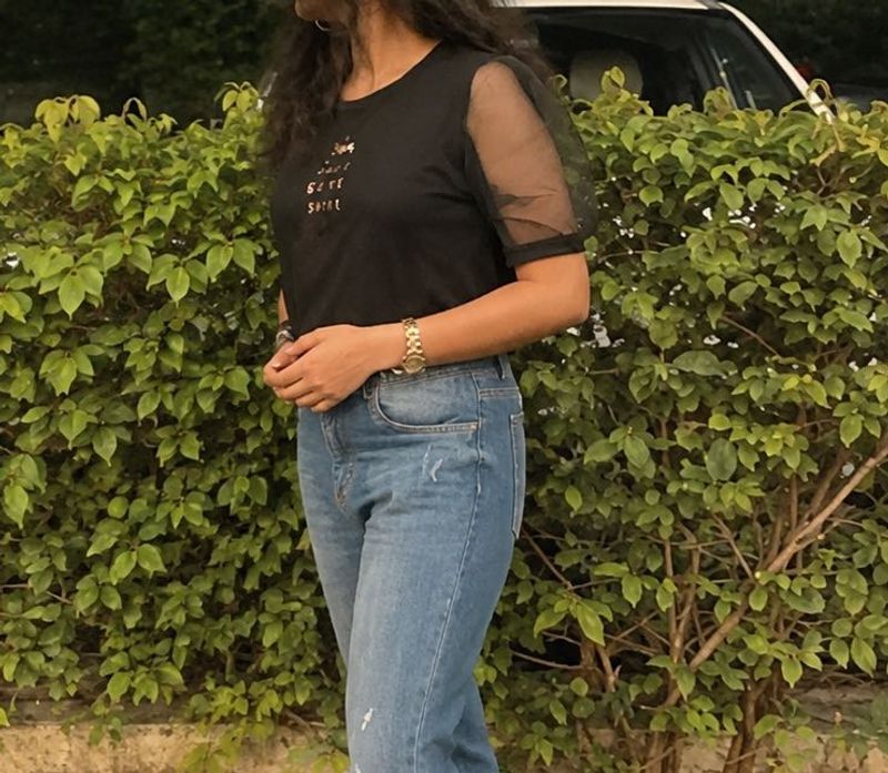 Sheer Sleeve Black Top