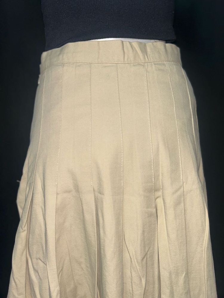 Pleated Beige Midi Skirt